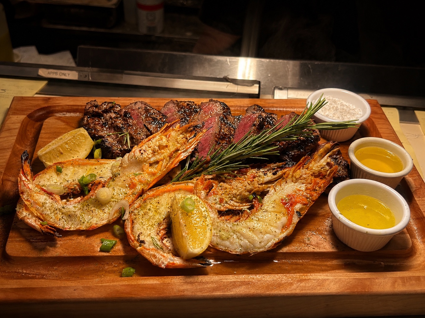 Blue Waters grilled lobster and steak platter